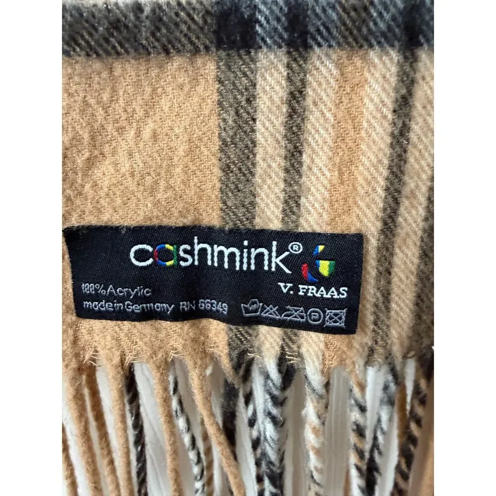 V. Fraas Cashmink Tan Red Black Plaid Scarf | Made in Germany